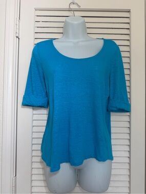 Lauren Ralph Lauren 100% Linen Blue Scoop Neck Top L Lightweight Coastal Summer